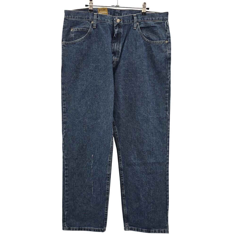 Wrangler Mens 38 31 Blue Relaxed Straight Authentic Denim Jeans Pants Irregular